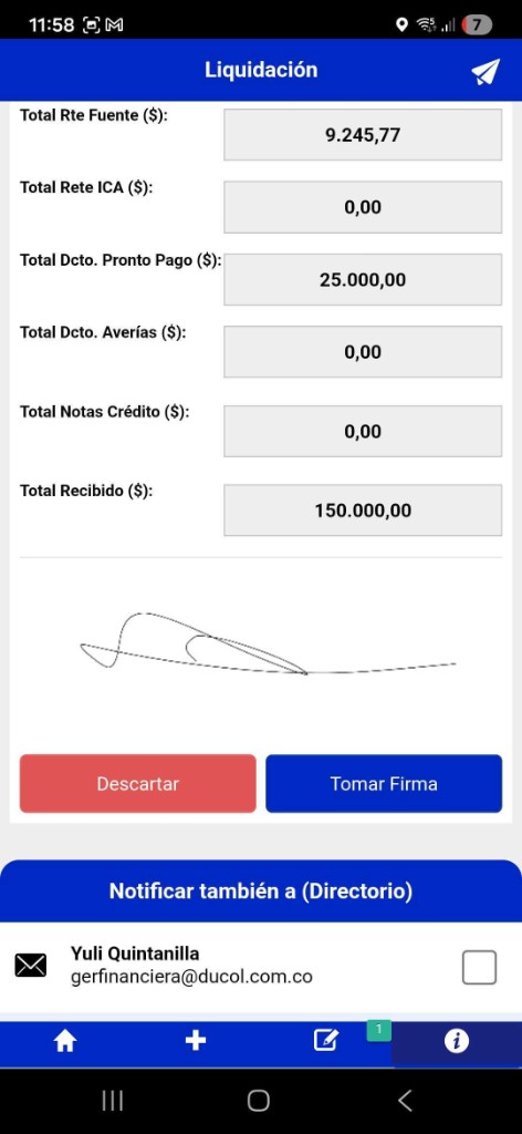 Liquidación con firma digital capturada